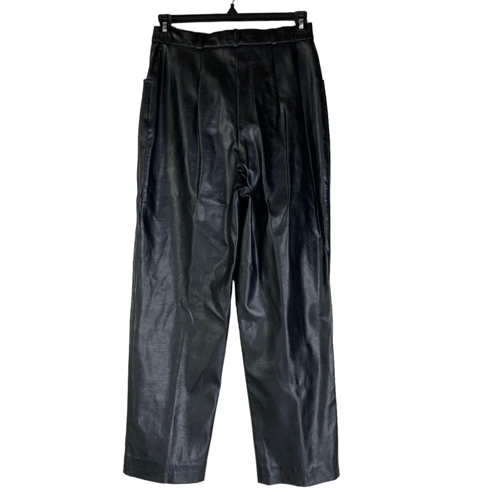 Conrad C Women’s High Waist Black Faux Leather Straight Leg Size 4 Petite New
